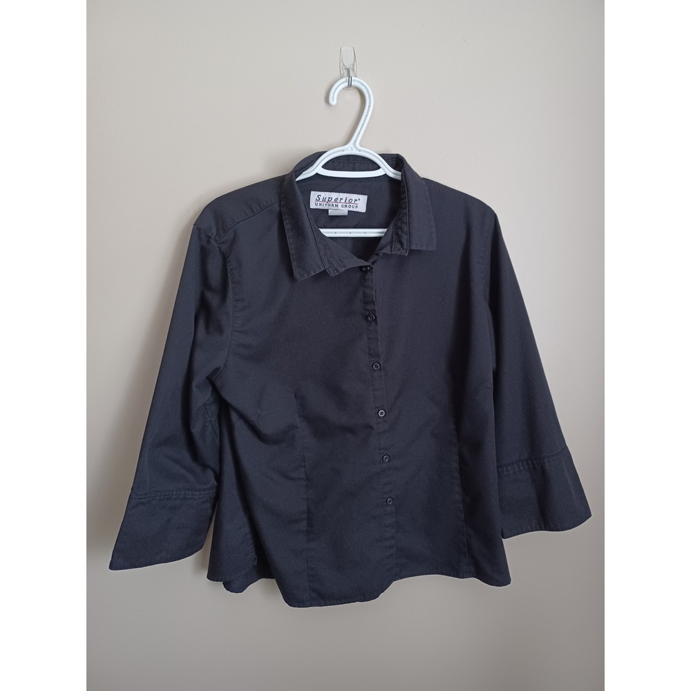 Women's Size L Superior Uniform Group Black Server Button-down Shirt Top Collar
